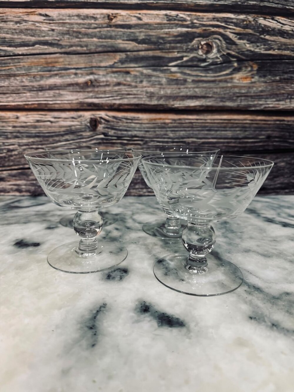 Set of 4 Vintage Libbey Glass Etched Wheat Pattern Sherbert/Champagne Glasses